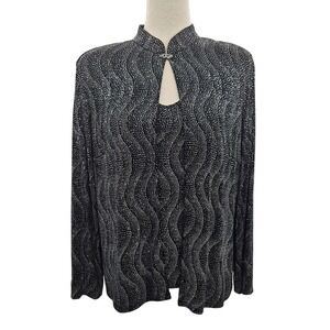Vintage Style Silver Metallic Wave 2 Piece Jacket and Tank Set Black‎ Rhinestone